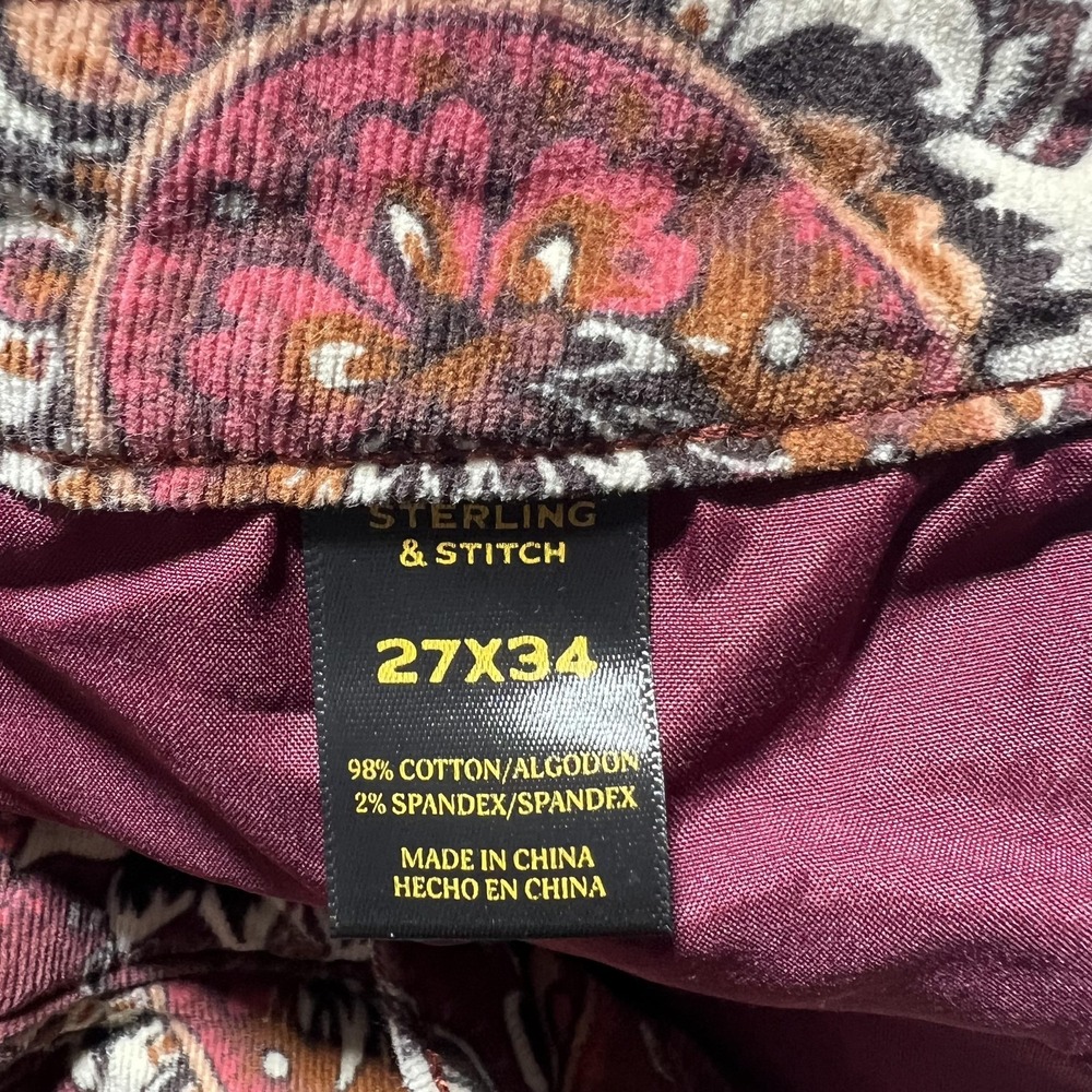 Sterling & Stitch Flare‎ Pants Womens 27x32.5 Brown Paisley Corduroy Boho Retro - Picture 9 of 16
